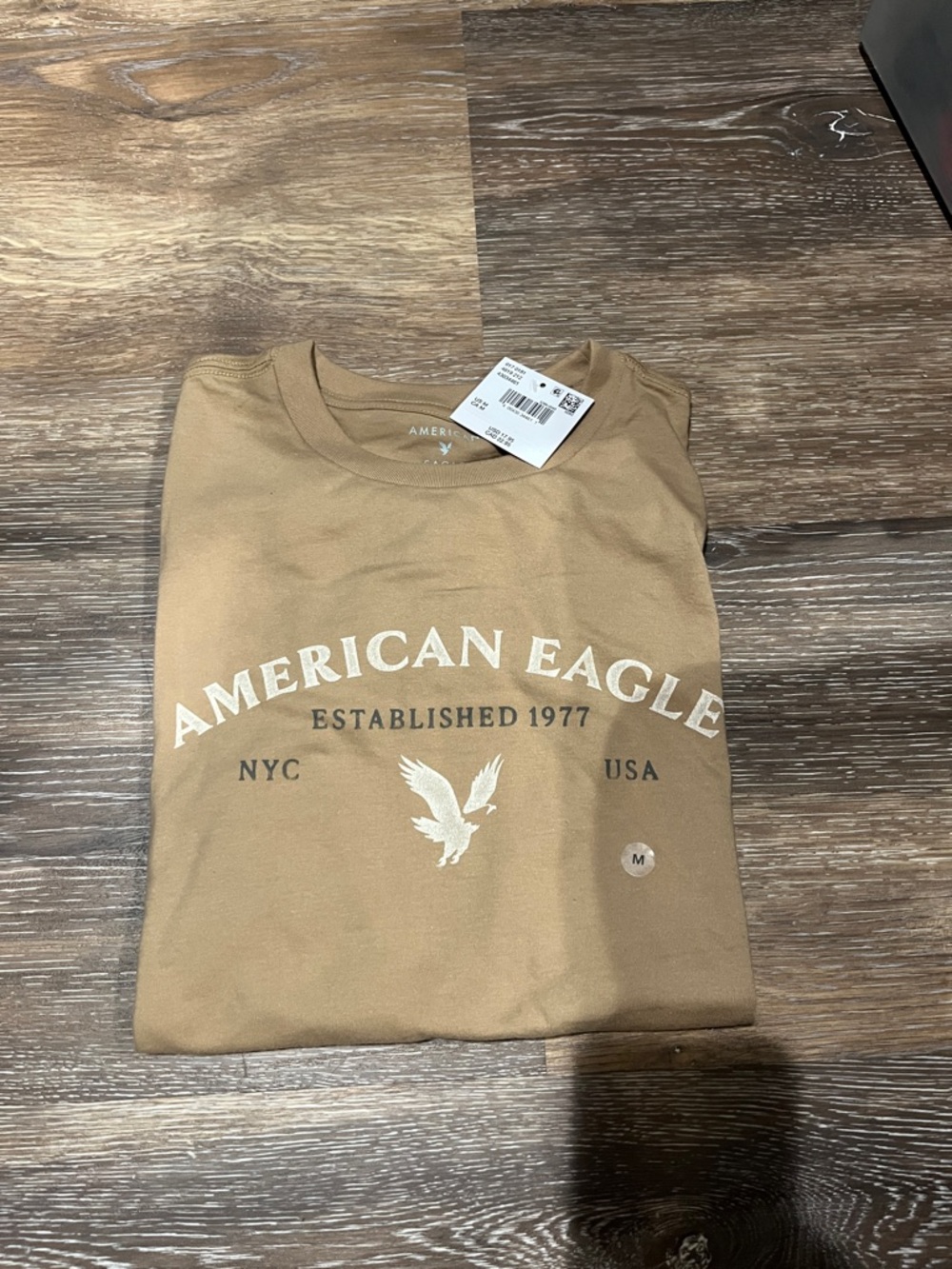 American Eagle Outfitters Tan Graphic Logo Crew Neck Tee